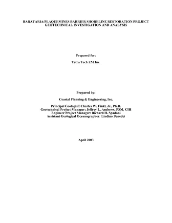 Más sobre Proyecto de Restauración de la Barrera Costera Baratariaplaquemines – Geotecnia
