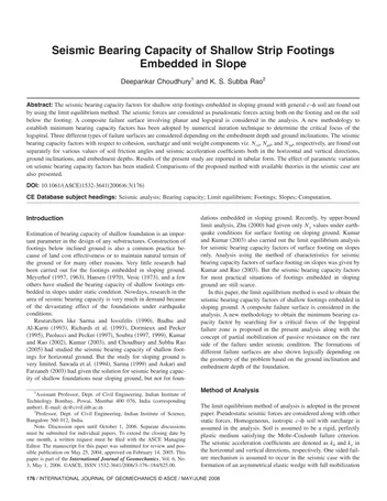 Más sobre Capacidad Sísmica Portante de Cimientos de Banda Superficiales Embebidos en Pendientes